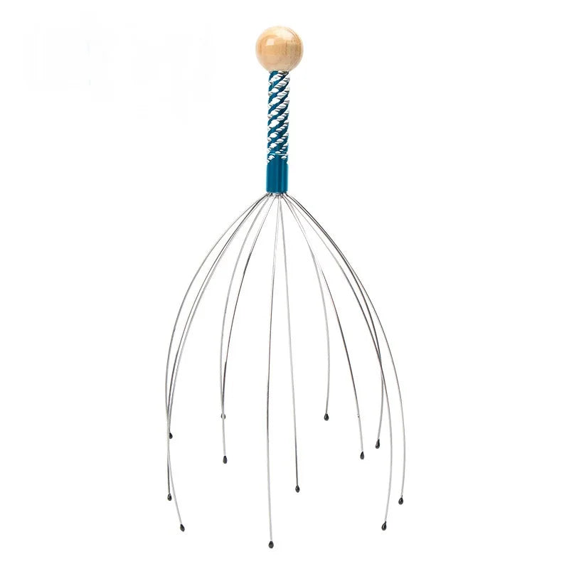 1PC Octopus Head Massager Stainless Steel Engraved Head Relaxer Brain Massage Claw Scalp Scratcher Itch Reliever Random Color